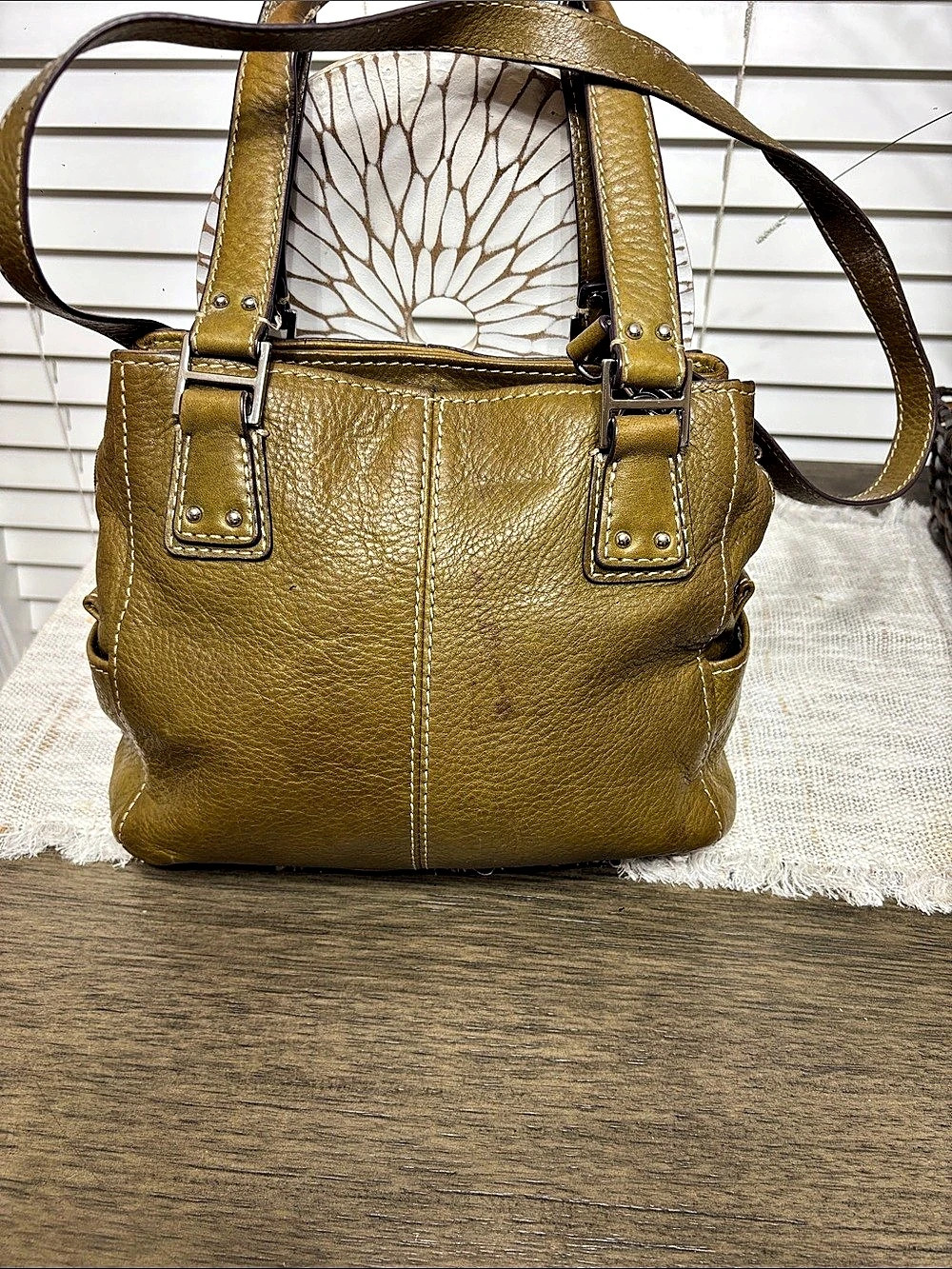 Fossil Leather Tote in Green